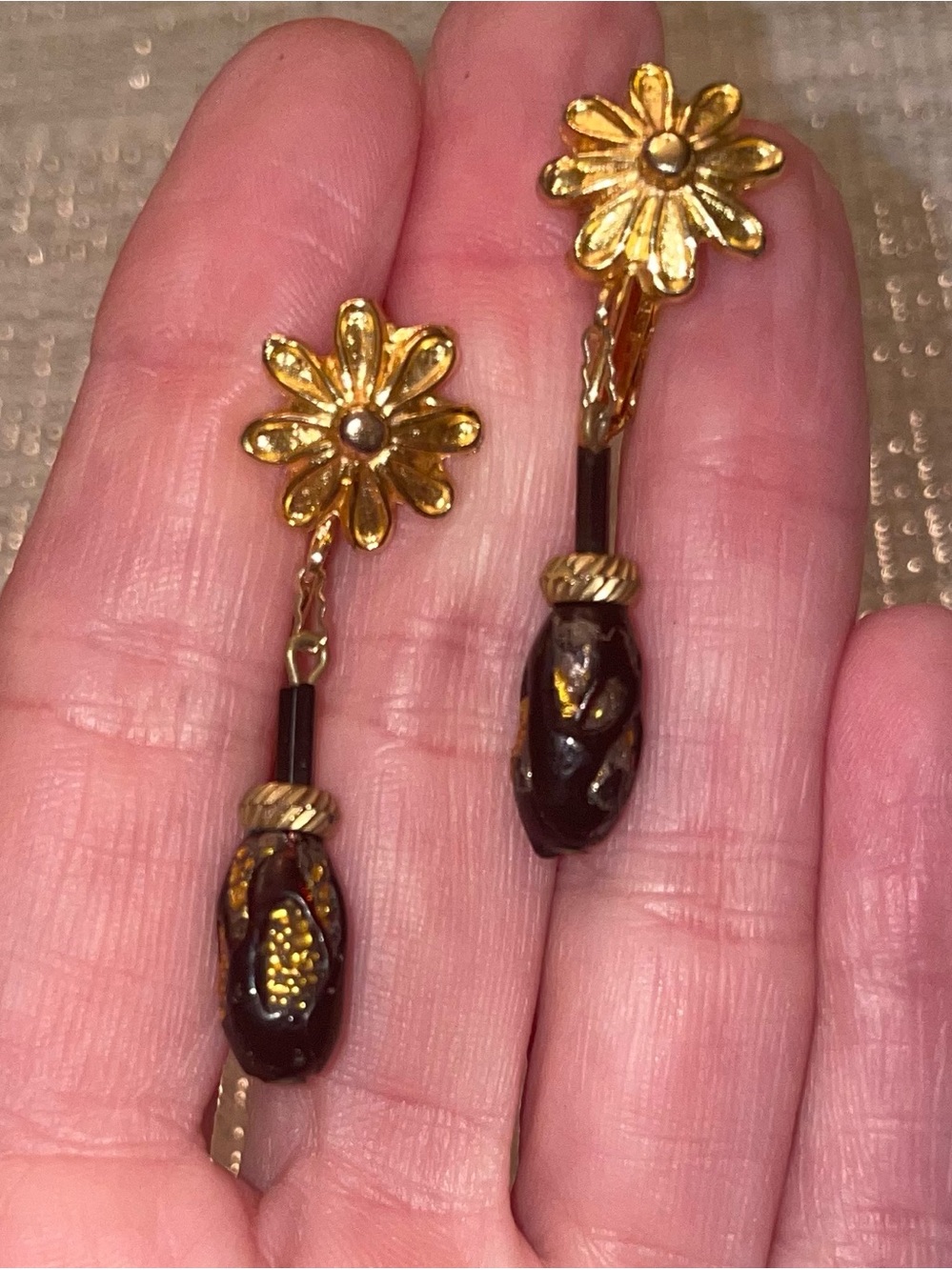 Vintage gold and black enamel earrings.